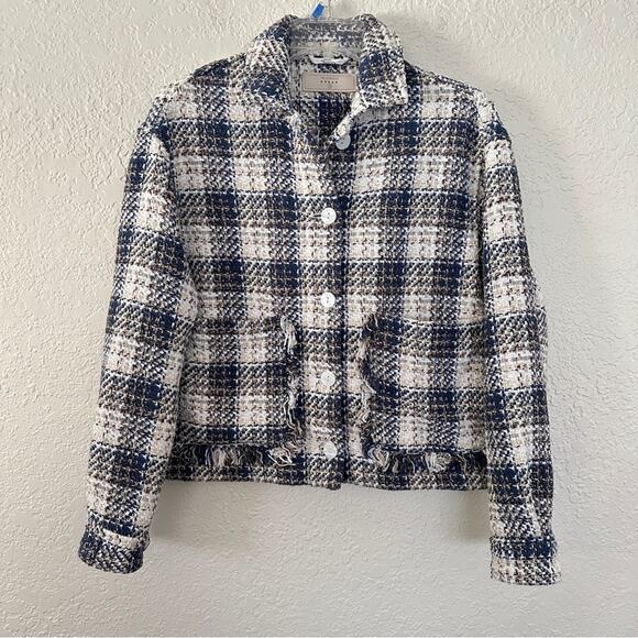 BLANK NYC Plaid Tweed Shacket Jacket In Blue White XS - Picture 2 of 7